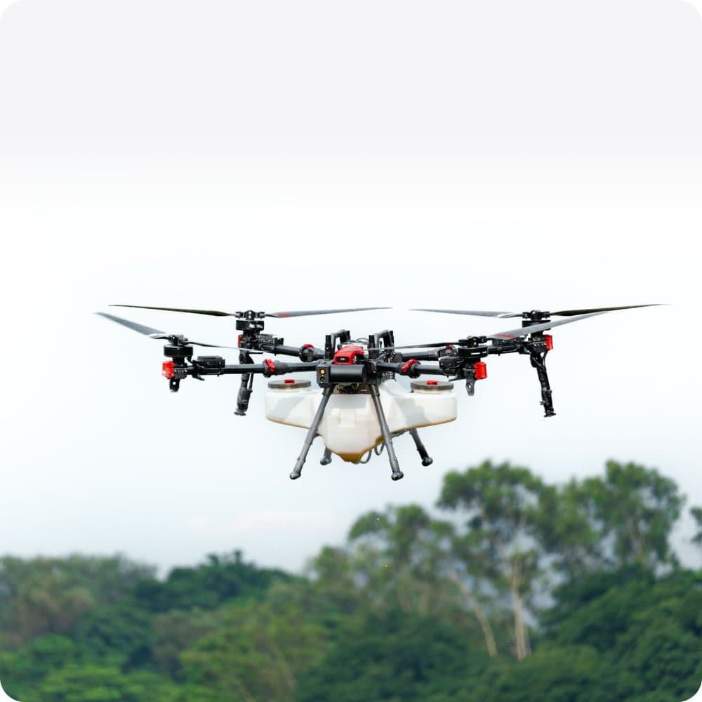 The XAG P150 Max agricultural drone in flight, straight-on view